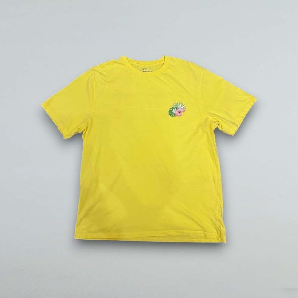 Yellow Tropical Floral Graphic T Shirt Short Sleeve Men’s Large